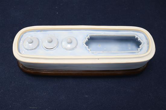 A Chinese Claire-de-Lune glazed scribes box and cover, 19th /20th century, 22cm, wood stand